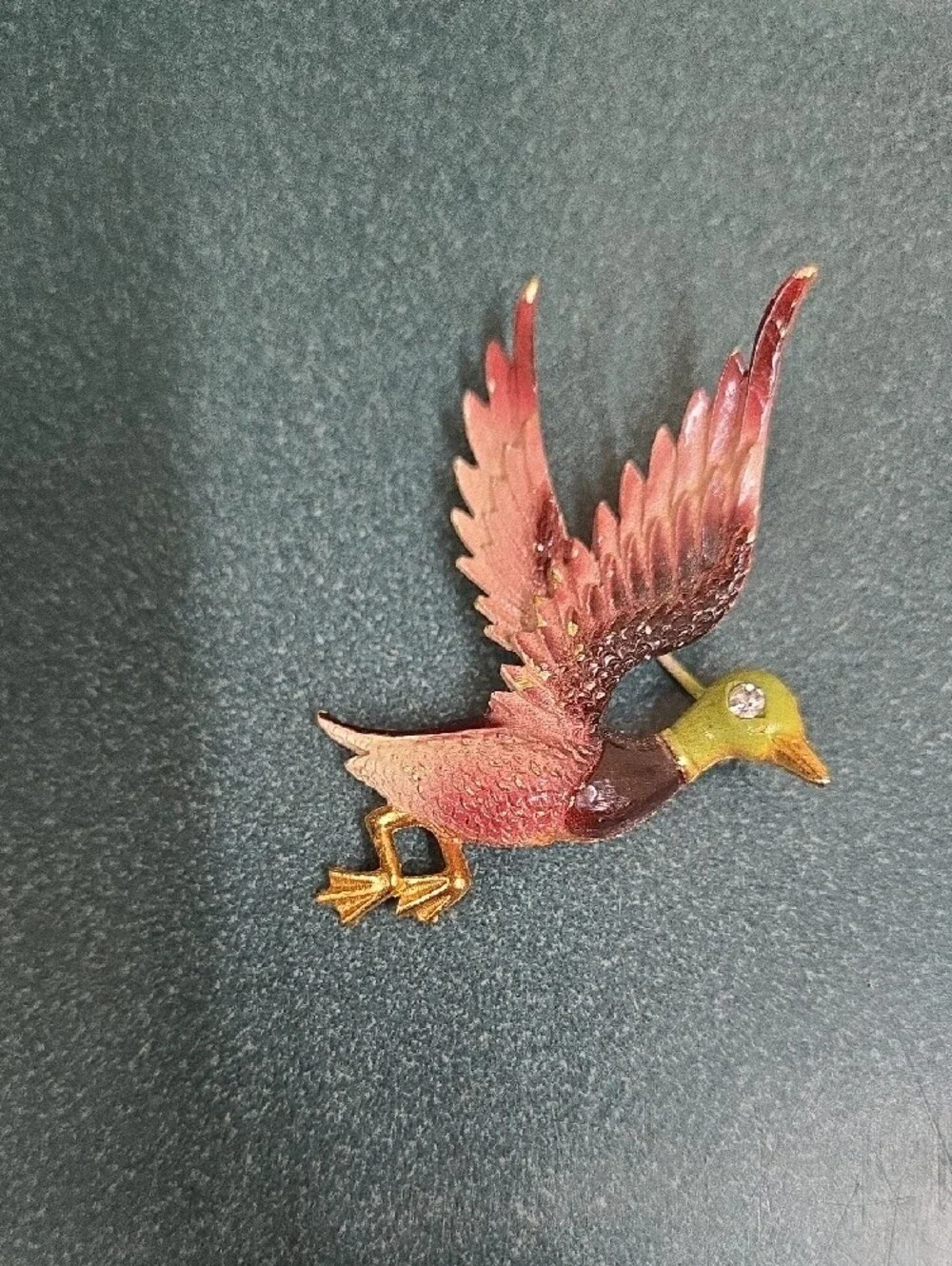 Enamel Mallard Duck Vintage Brooch in Green and Brown - Classic Bird Pin 1960s